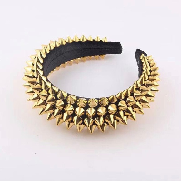 Accessories - Steampunk Gold Spike Headband, Handmade Metal Nails Punk Rock Headwear, Catwalk,